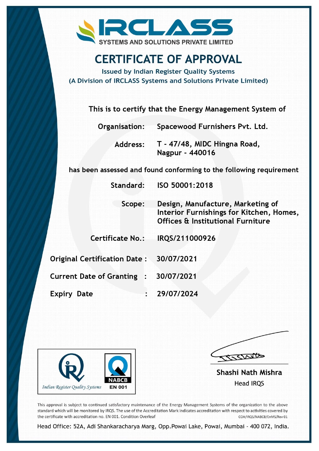 50001 certificate